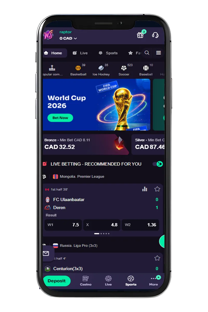 Screenshot of the mobile app with bets